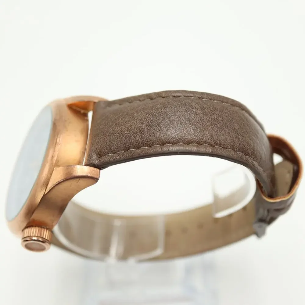 Picard & Cie Mens Blue Date 44mm Watch Rose Gold Tone Faux Leather w New Battery